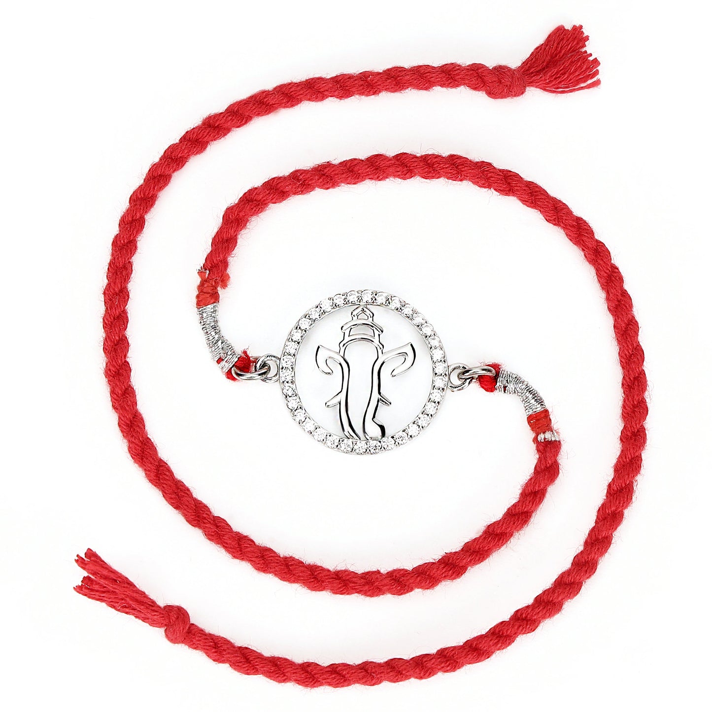 Divine Om With Cubic Zirconia Rhodium-Plated Sterling Silver Thread Rakhi Combo