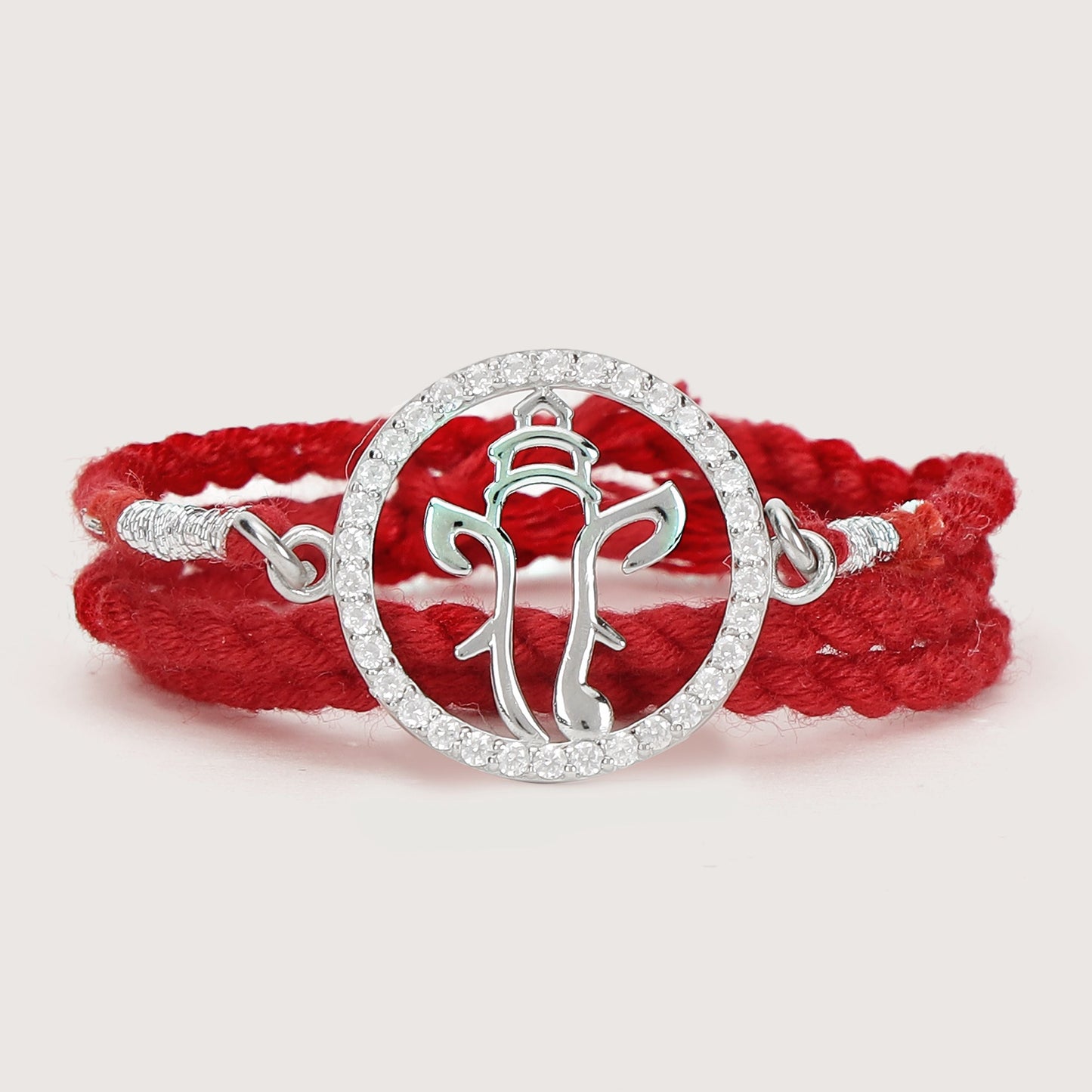 Divine Om With Cubic Zirconia Rhodium-Plated Sterling Silver Thread Rakhi Combo