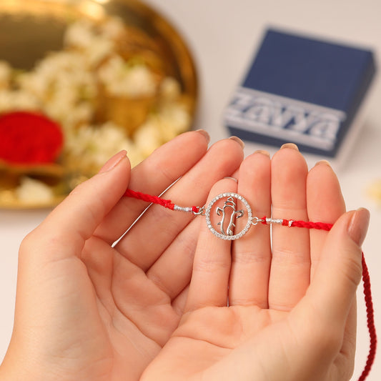 Radiant Ganesh Ji With CZ Silver Thread Rakhi