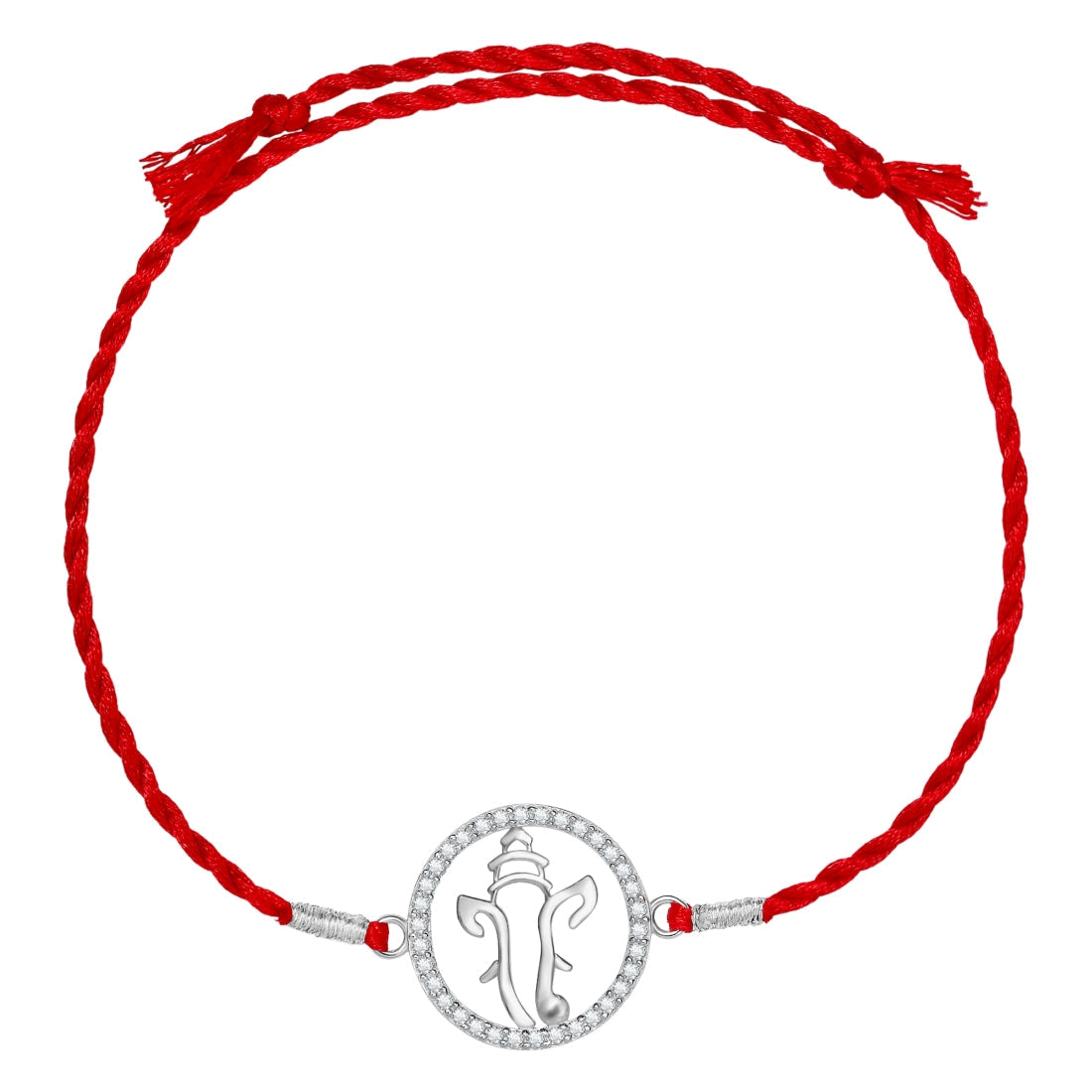 Radiant Ganesh Ji With Cubic Zirconia Rhodium-Plated Sterling Silver Thread Rakhi For Him