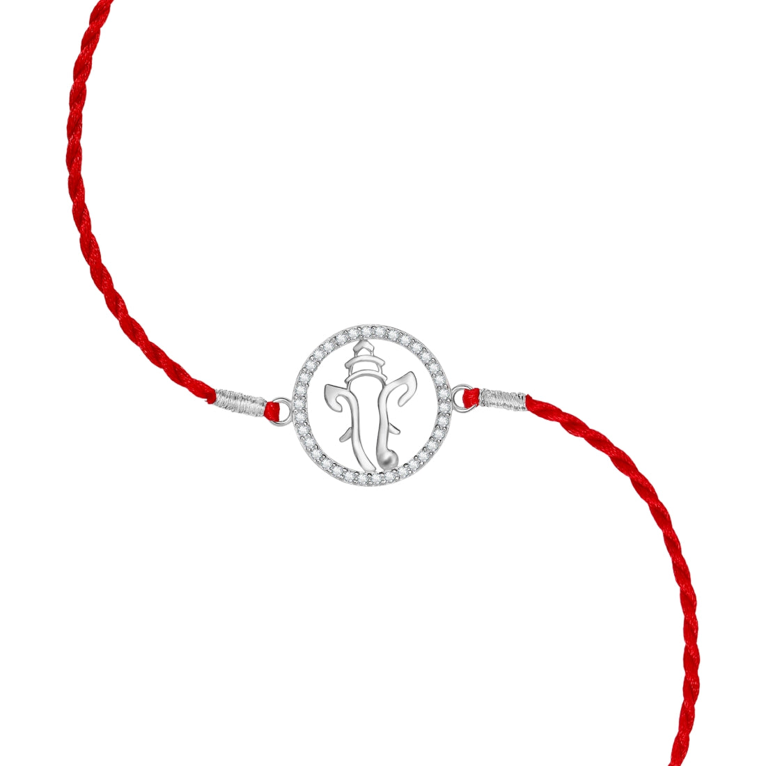 Radiant Ganesh Ji With Cubic Zirconia Rhodium-Plated Sterling Silver Thread Rakhi For Him