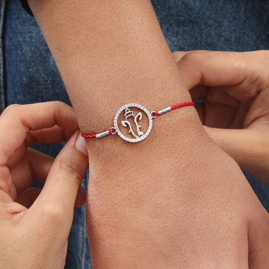 Radiant Ganesh Ji With Cubic Zirconia Rhodium-Plated Sterling Silver Thread Rakhi For Him