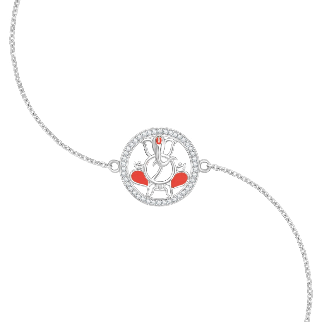 Ganesh Ji Blessings Rhodium-Plated CZ Sterling Silver Chain Rakhi