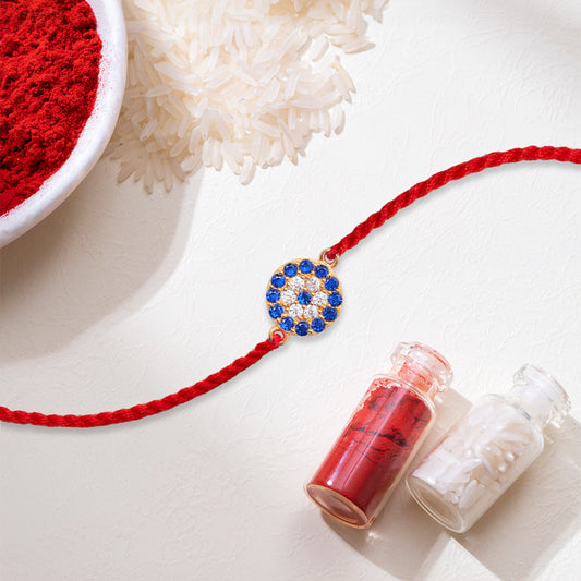 Radiant Elegance CZ Gold Plated Silver Thread Rakhi