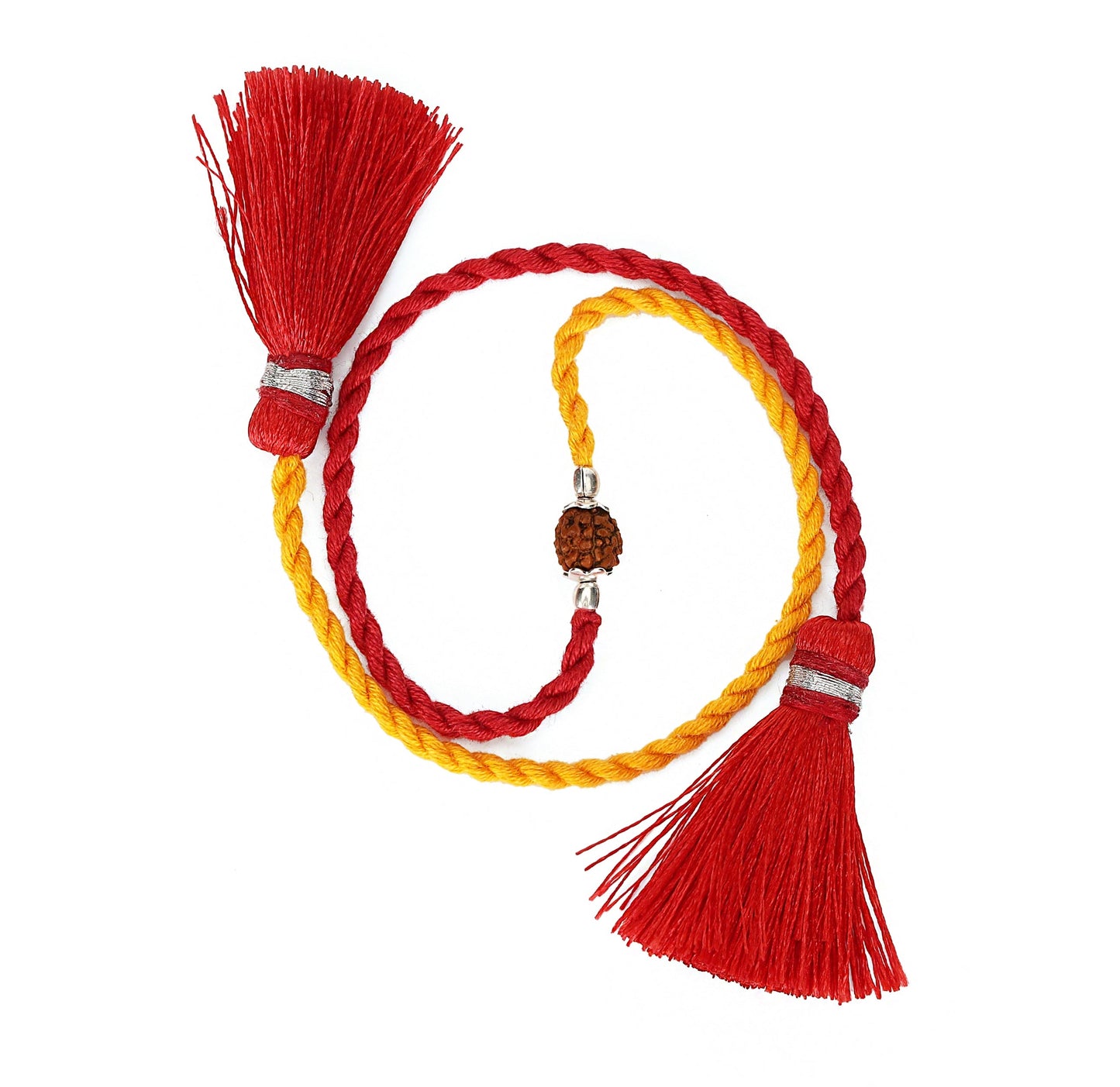 Beaded Rudraksh Rhodium Plated Silver Two Tone Thread Rakhi