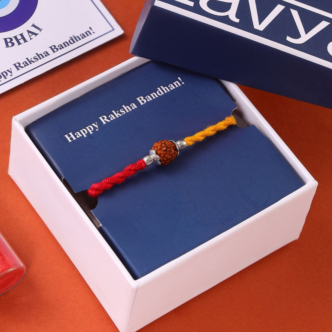 Beaded Rudraksh Rhodium Plated Silver Two Tone Thread Rakhi