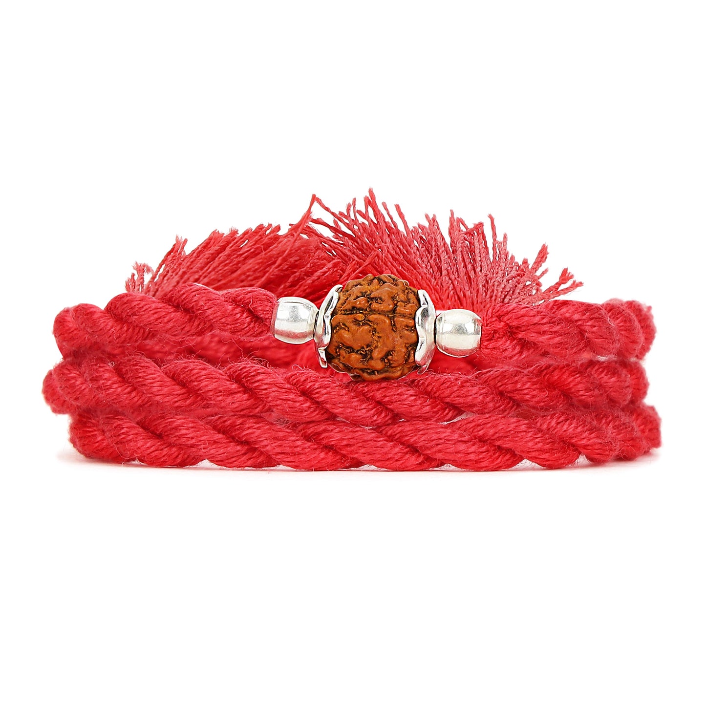 Spiritual Protection: Rudraksh Rhodium-Plated Sterling Silver Thread Rakhi For Him