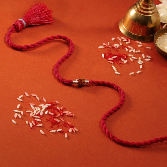 Spiritual Protection: Rudraksh Rhodium-Plated Sterling Silver Thread Rakhi For Him