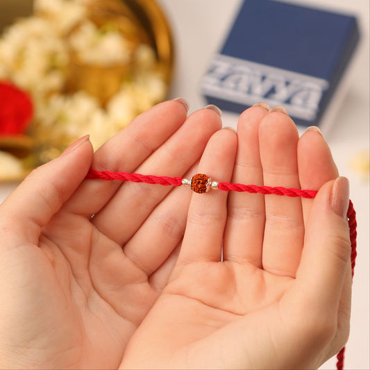 Spiritual Protection: Rudraksh Rhodium-Plated Sterling Silver Thread Rakhi For Him