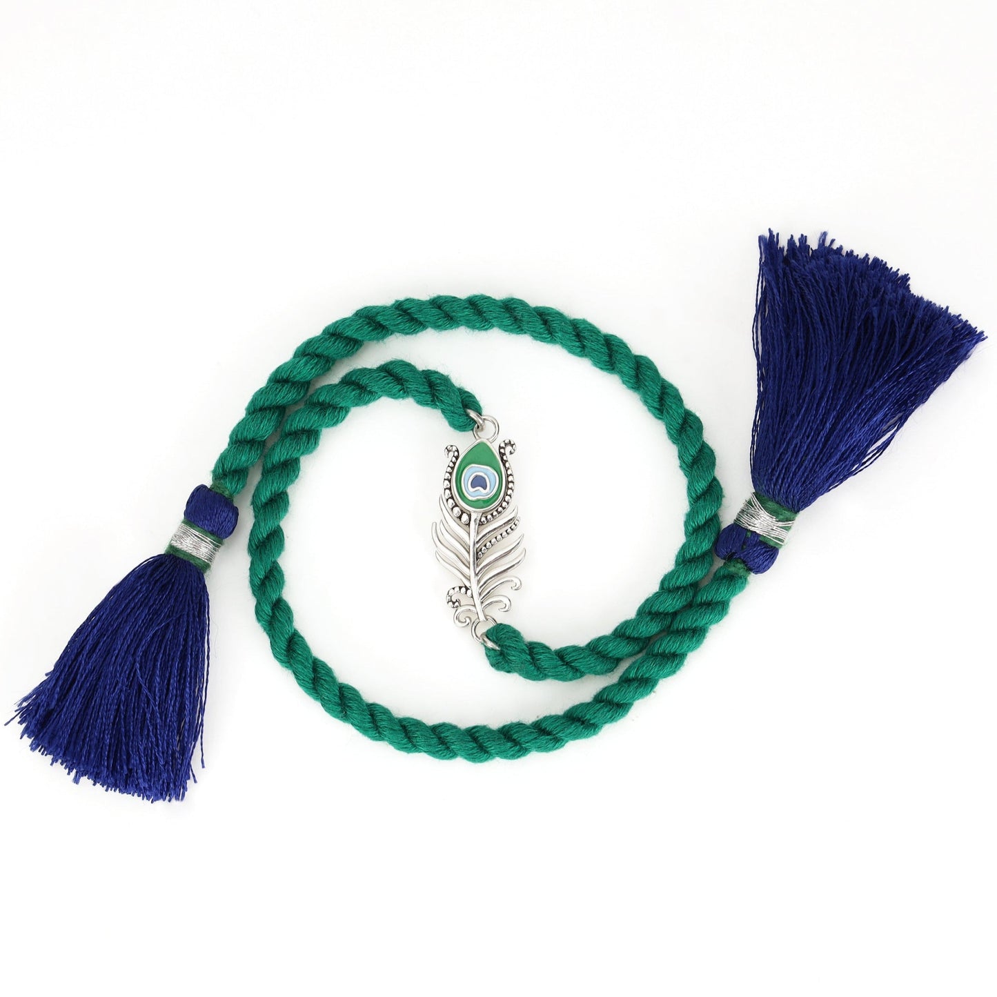 Peacock Feather Oxidised Silver Rakhi (ALVINA Signature)