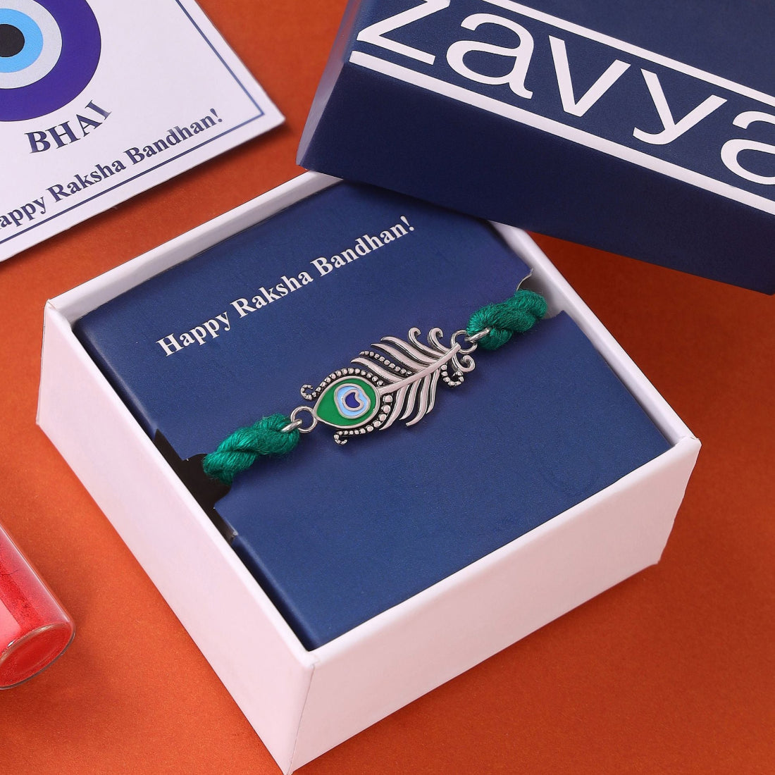 Peacock Feather Oxidised Silver Rakhi (ALVINA Signature)