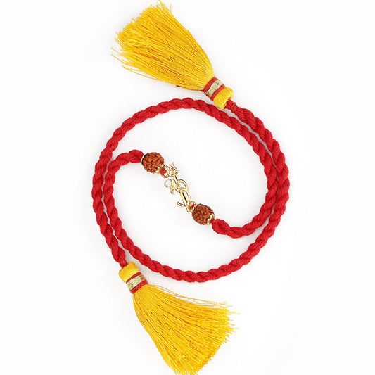 Om Trishul Charm Gold Plated Silver Rudraksha Beads Rakhi