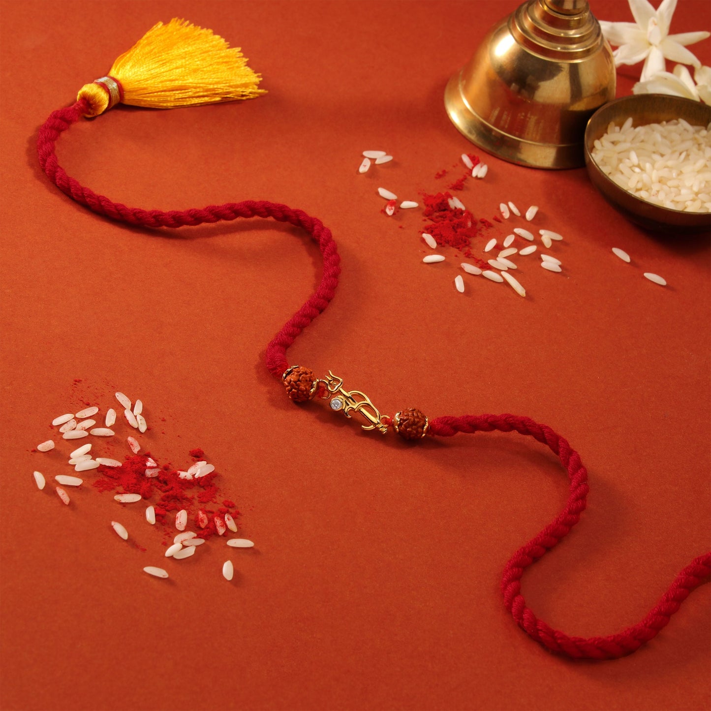 Om Trishul Charm Gold Plated Silver Rudraksha Beads Rakhi