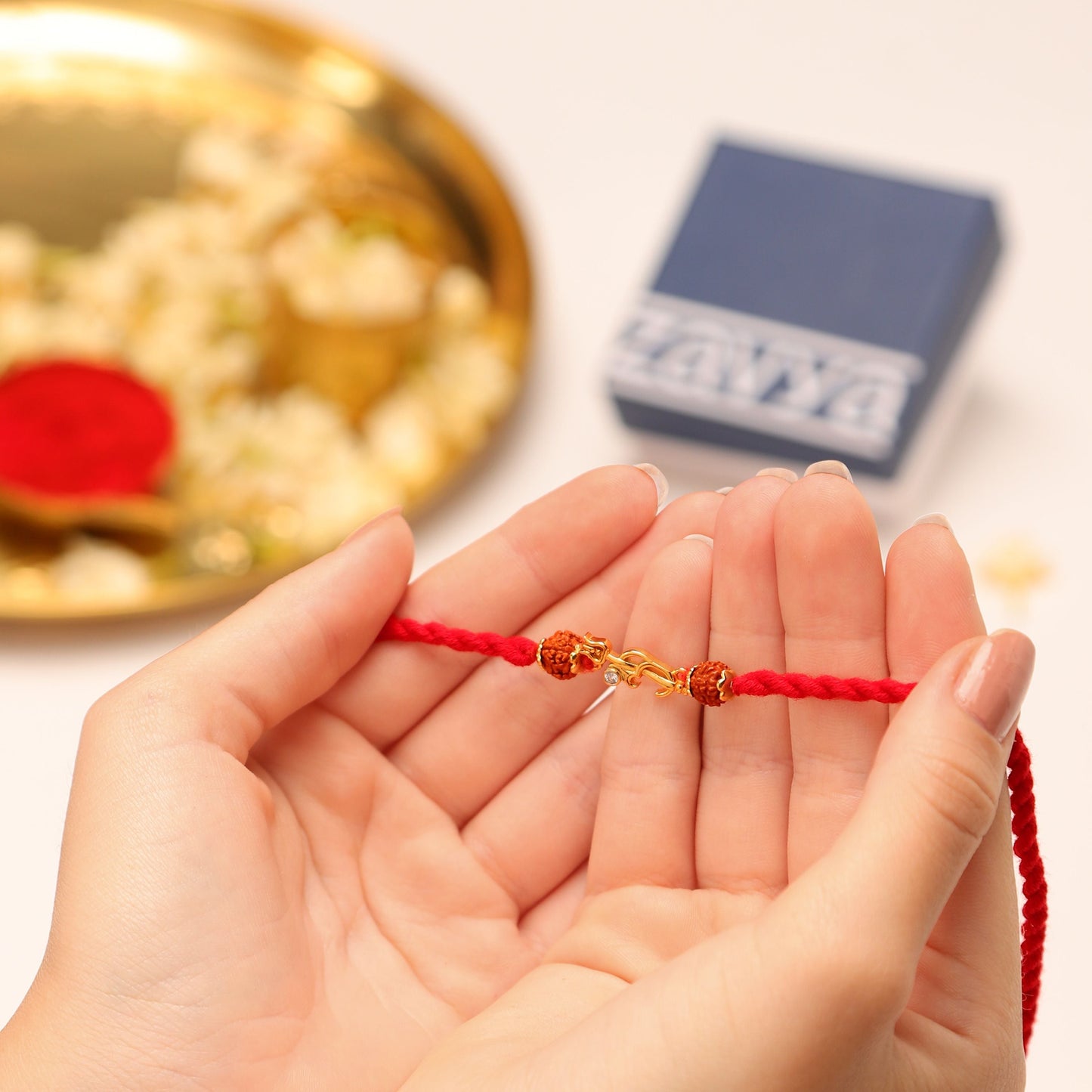 Om Trishul Charm Rhodium & Gold-Plated 925 Sterling Silver Rakhi with Rudraksha Beads Combo for Him
