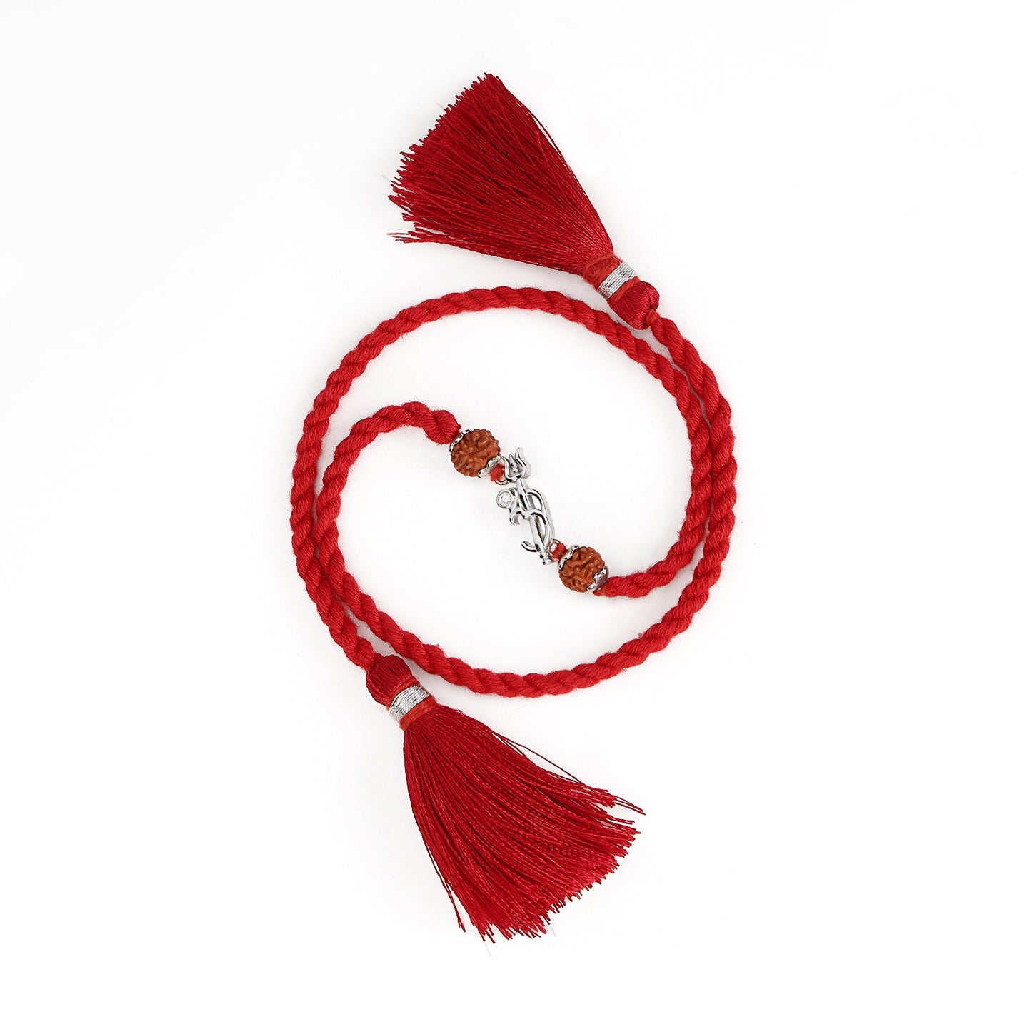 Om Trishul Rhodium Plated Rudraksha Beads Silver Rakhi