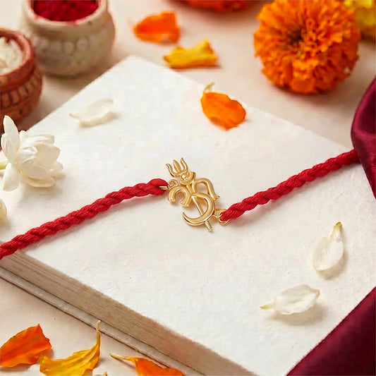 Divine Om Trisul Gold Plated 925 Silver Rakhi