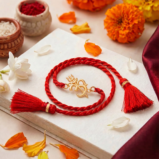 Divine Om Trisul Gold Plated 925 Silver Rakhi