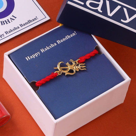 Om Trishul Charm Gold Plated Silver Rakhi (ALVINA Signature)