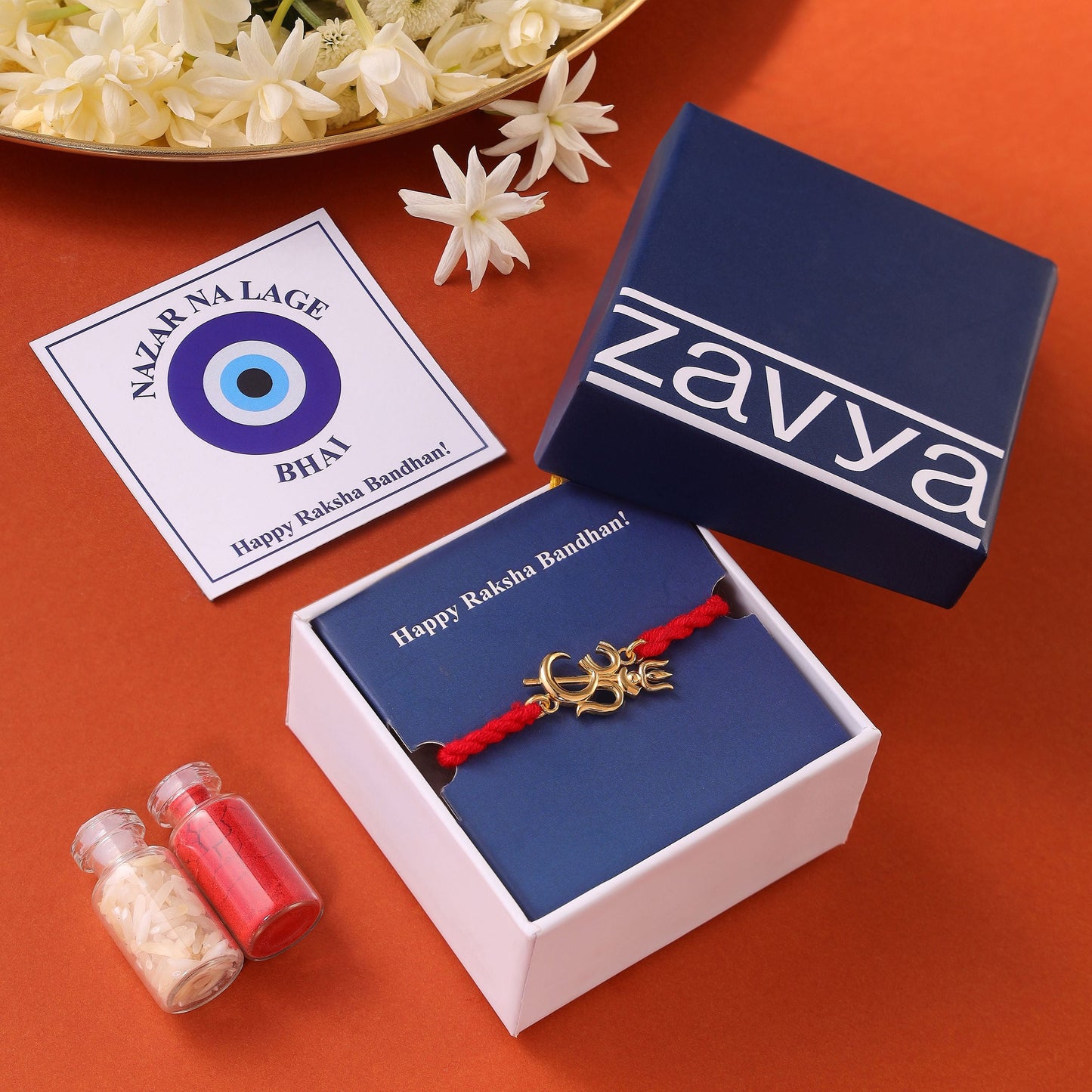 Om Trishul Charm Gold Plated Silver Rakhi (ALVINA Signature)