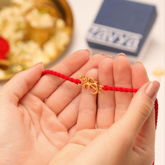 Om Trishul Charm Gold Plated Silver Rakhi (ALVINA Signature)