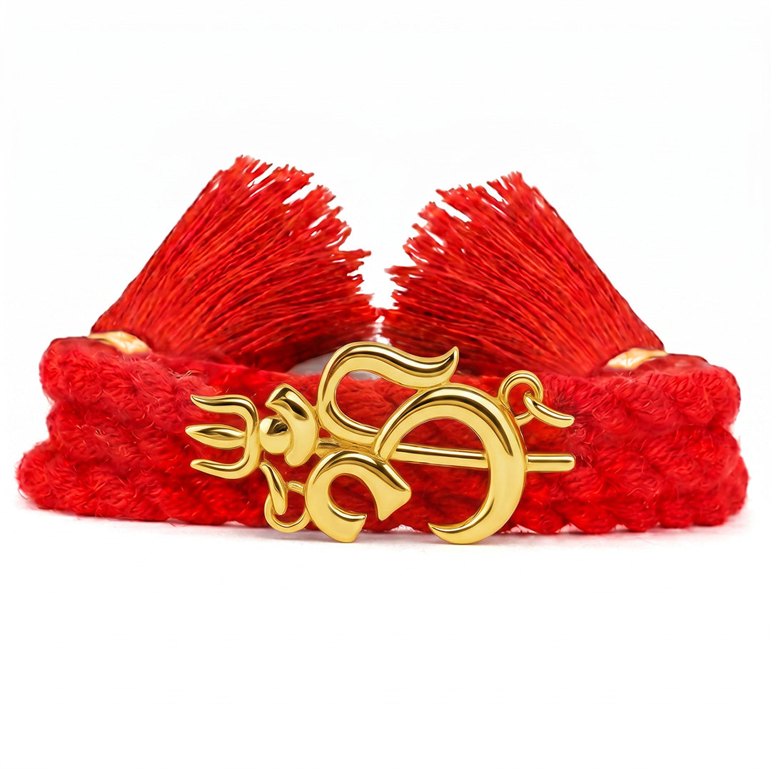 Divine Om Trisul Gold Plated 925 Silver Rakhi
