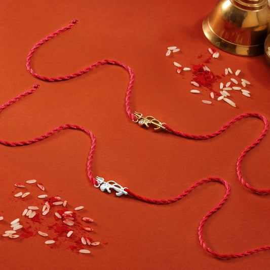 Divine Om & Trishul Charm Rakhi CZ Sterling Silver Thread Rakhi Combo