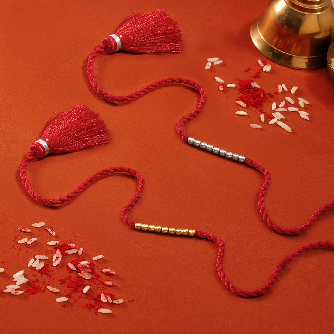 Elegant Rhodium and Gold-Plated 925 Sterling Silver Beaded Rakhi Combo