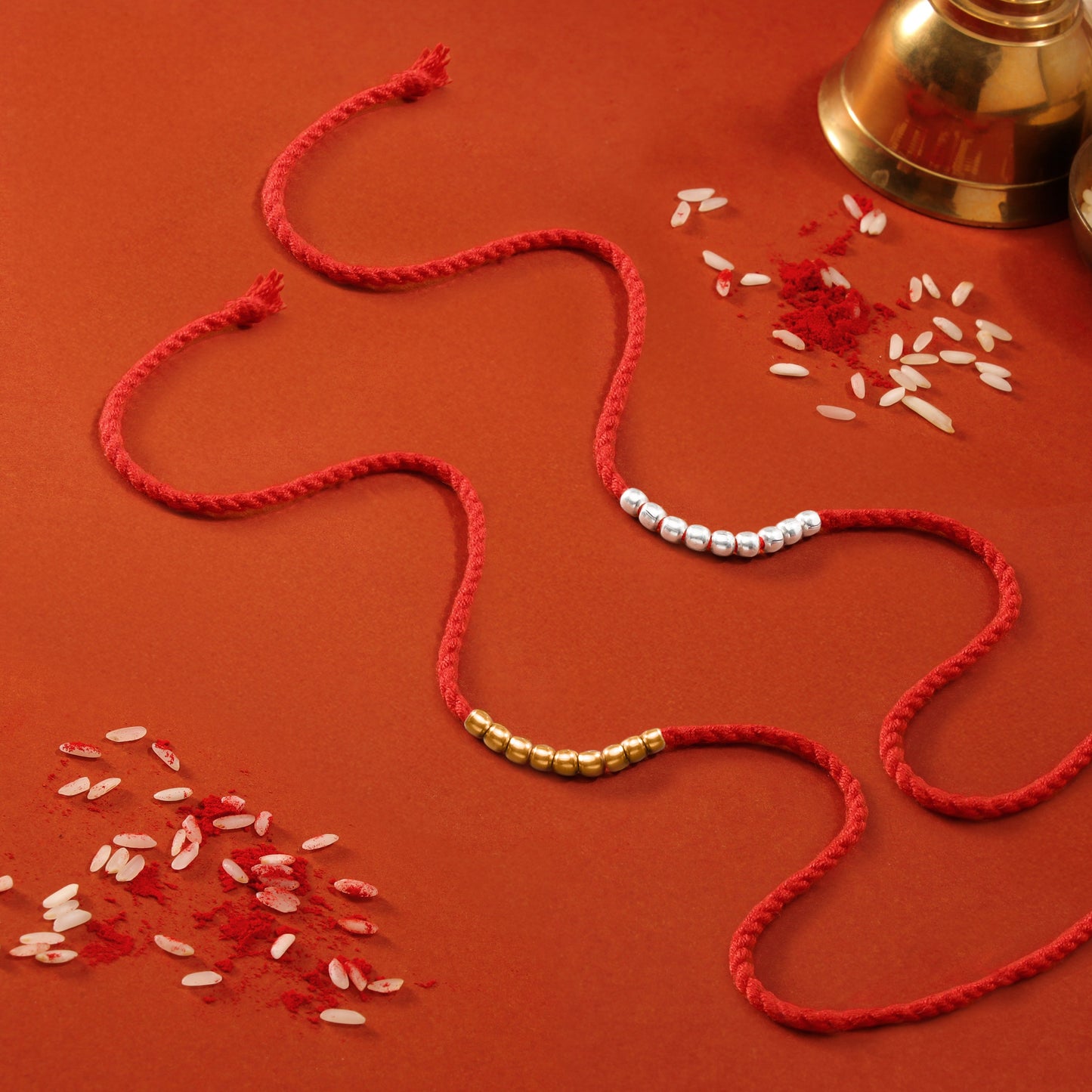 Elegant Rhodium and Gold Plated 925 Sterling Silver Beaded Rakhi Combo