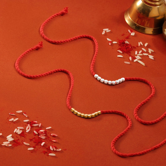 Elegant Rhodium and Gold Plated 925 Sterling Silver Beaded Rakhi Combo