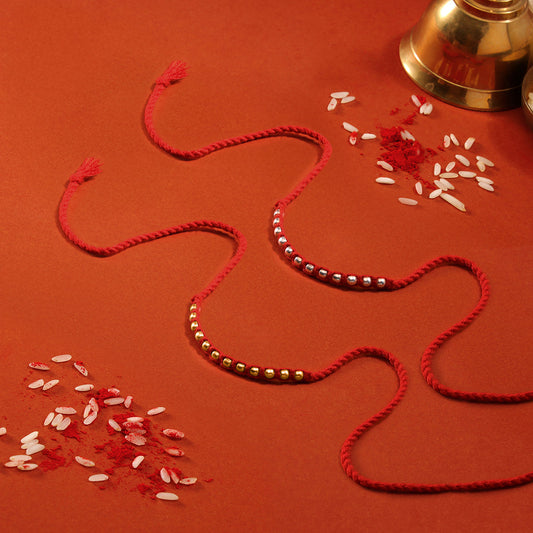 Timeless Beads Rhodium & Gold-Plated Sterling Silver Thread Rakhi Combo For Him