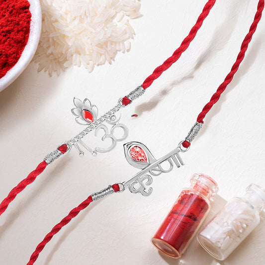 Blessed Sacred Rhodium-Plated Sterling Silver Thread Rakhi Combo For Him