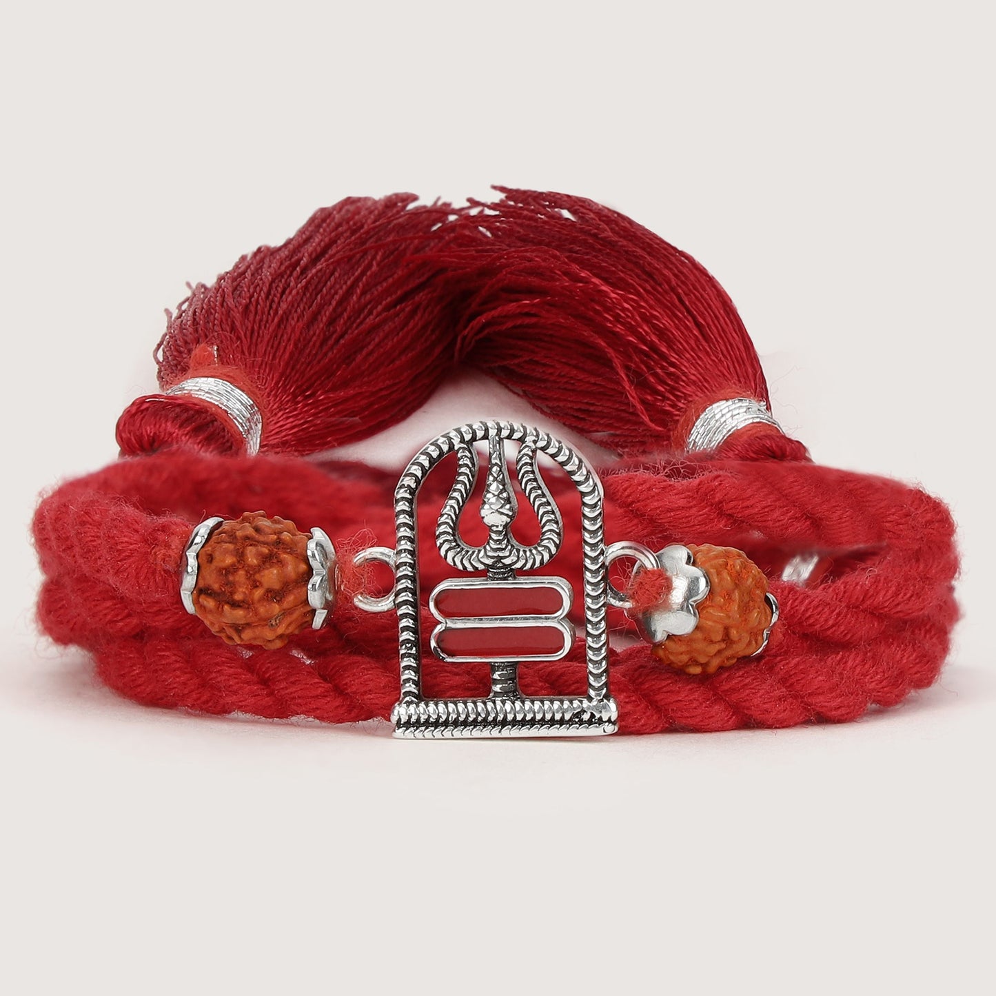 Shivling Trishul Rudraksha Beads Oxidised Silver Rakhi (ALVINA Signature)