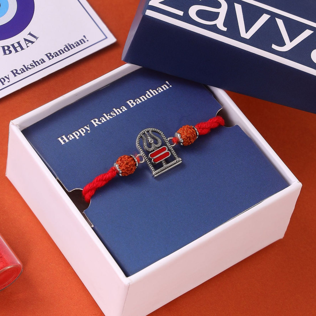 Shivling Trishul Rudraksha Beads Oxidised Silver Rakhi (ALVINA Signature)