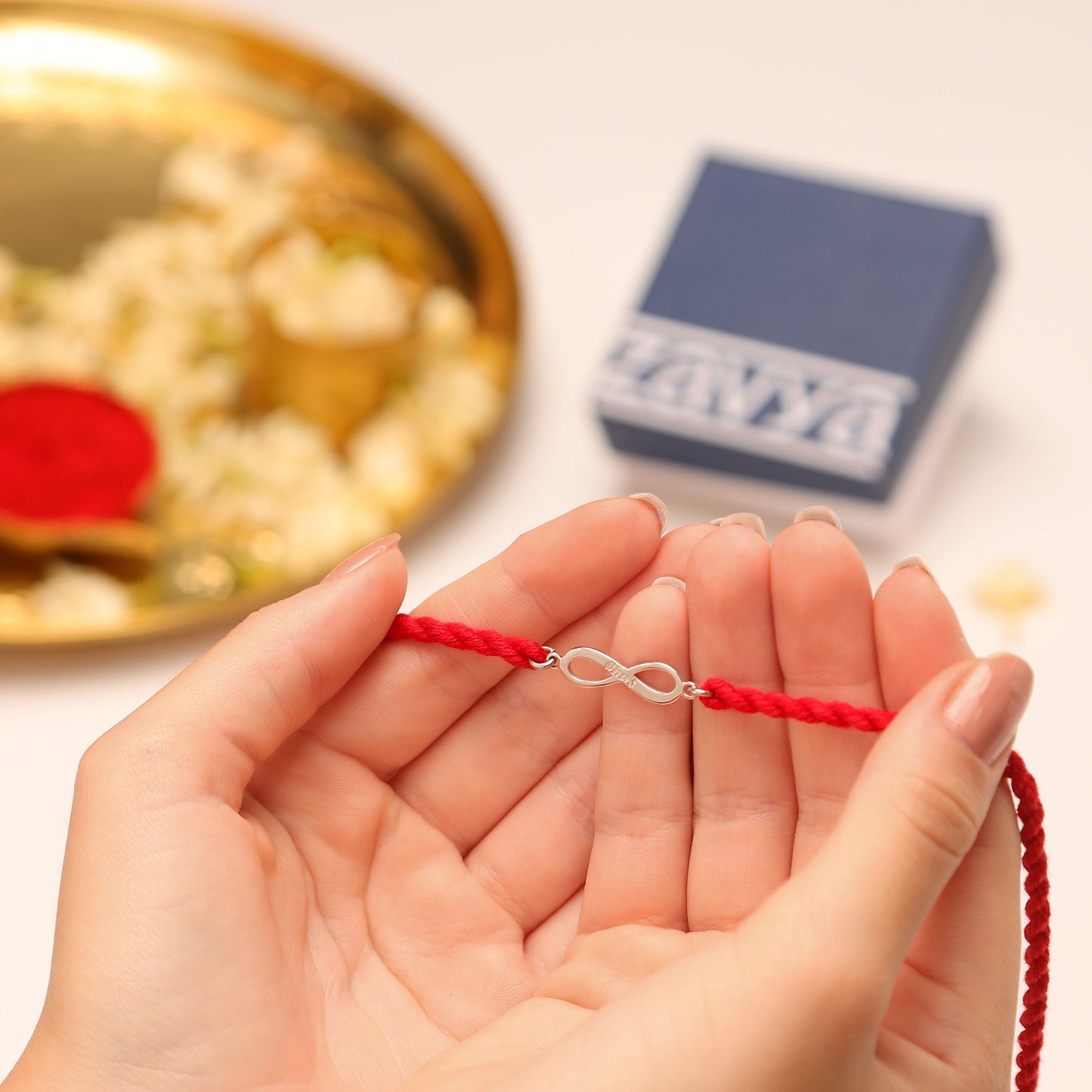 Timeless Bhaiya Bhabhi Rhodium-Plated Sterling Silver Thread Rakhi Combo