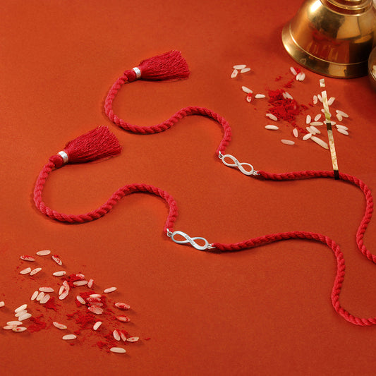 Timeless Bhaiya Bhabhi Rhodium-Plated Sterling Silver Thread Rakhi Combo