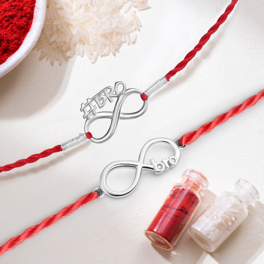Eternal Bond Rhodium-Plated 925 Sterling Silver Bro Rakhi Combo