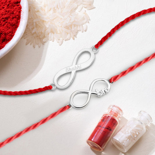 Timeless Bhaiya Bhabhi Rhodium-Plated Sterling Silver Thread Rakhi Combo