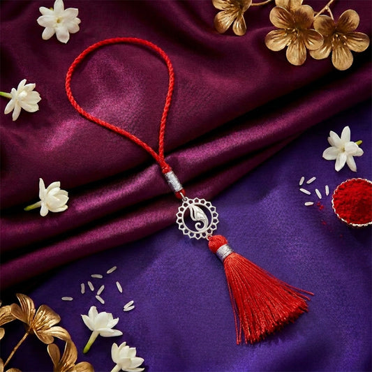 Lord Ganesha Silver Lumba Rakhi for Bhabhi (ALVINA Signature)