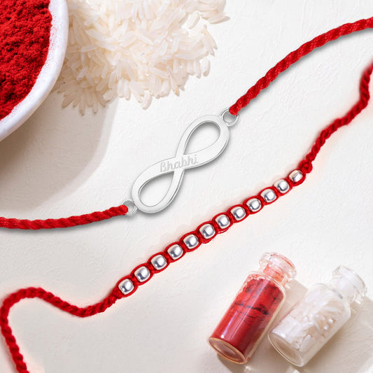 Timeless & Radiant Thread Rhodium-Plated 925 Silver Bhai-Bhabhi Rakhi Combo