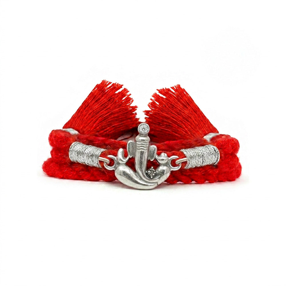 Ganesha Rhodium Plated Silver Rakhi (ALVINA Signature)