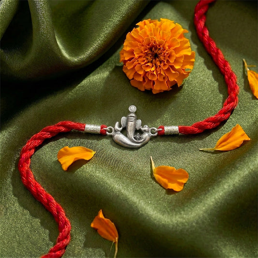 Ganesha Rhodium Plated Silver Rakhi (ALVINA Signature)