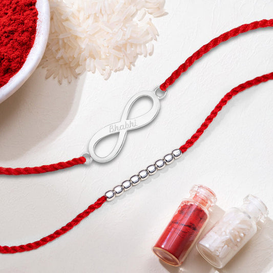 Timeless & Bead Rhodium-Plated 925 Silver Bhai-Bhabhi Rakhi Combo