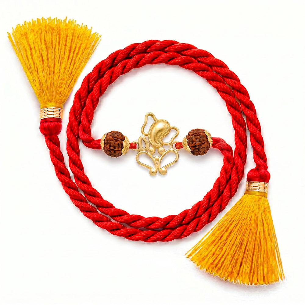 Divine Ganesha & Rudraksha Gold-Plated Silver Rakhi (ALVINA Signature)