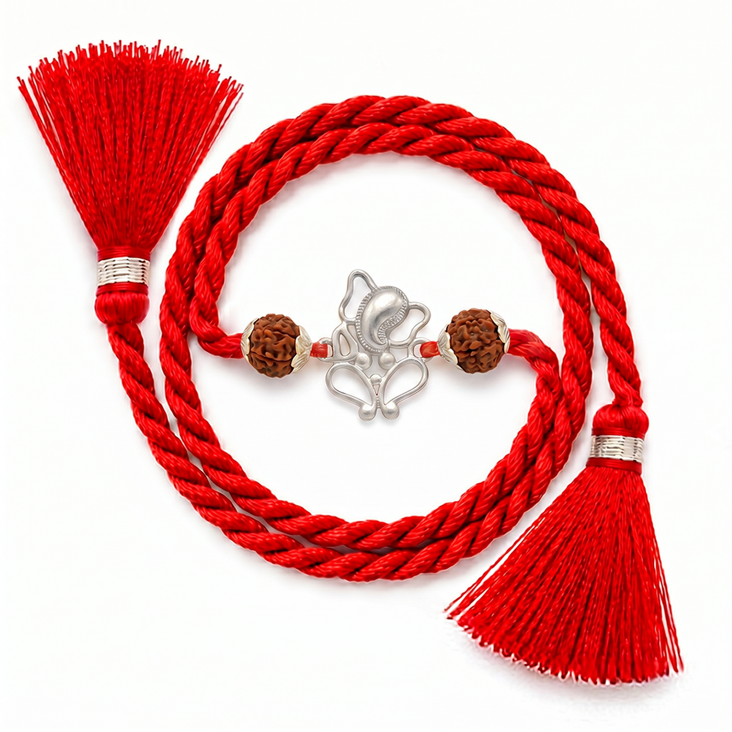Ganesha Rhodium Plated Rudraksh Silver Rakhi (ALVINA Signature)