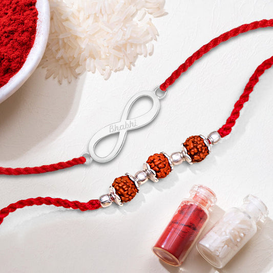Timeless & Divine Rudraksha Rhodium-Plated 925 Silver Bhai-Bhabhi Rakhi Combo