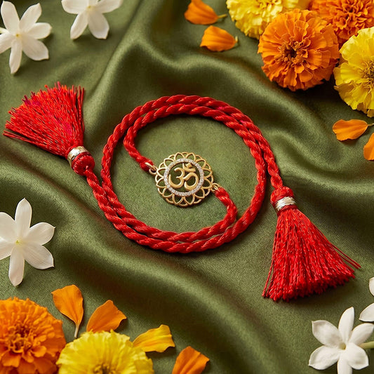 OM Floral CZ Gold Plated Silver Rakhi (ALVINA Signature)