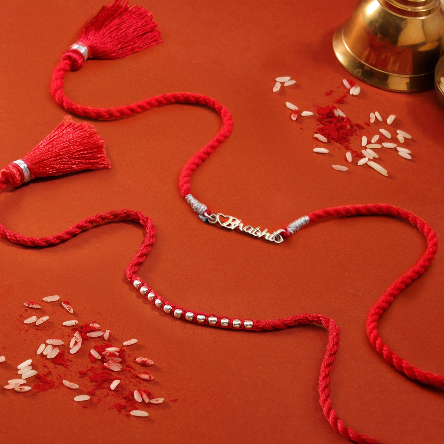 Elegant Heart & Radiant Thread Rhodium-Plated 925 Silver Bhai-Bhabhi Rakhi Combo