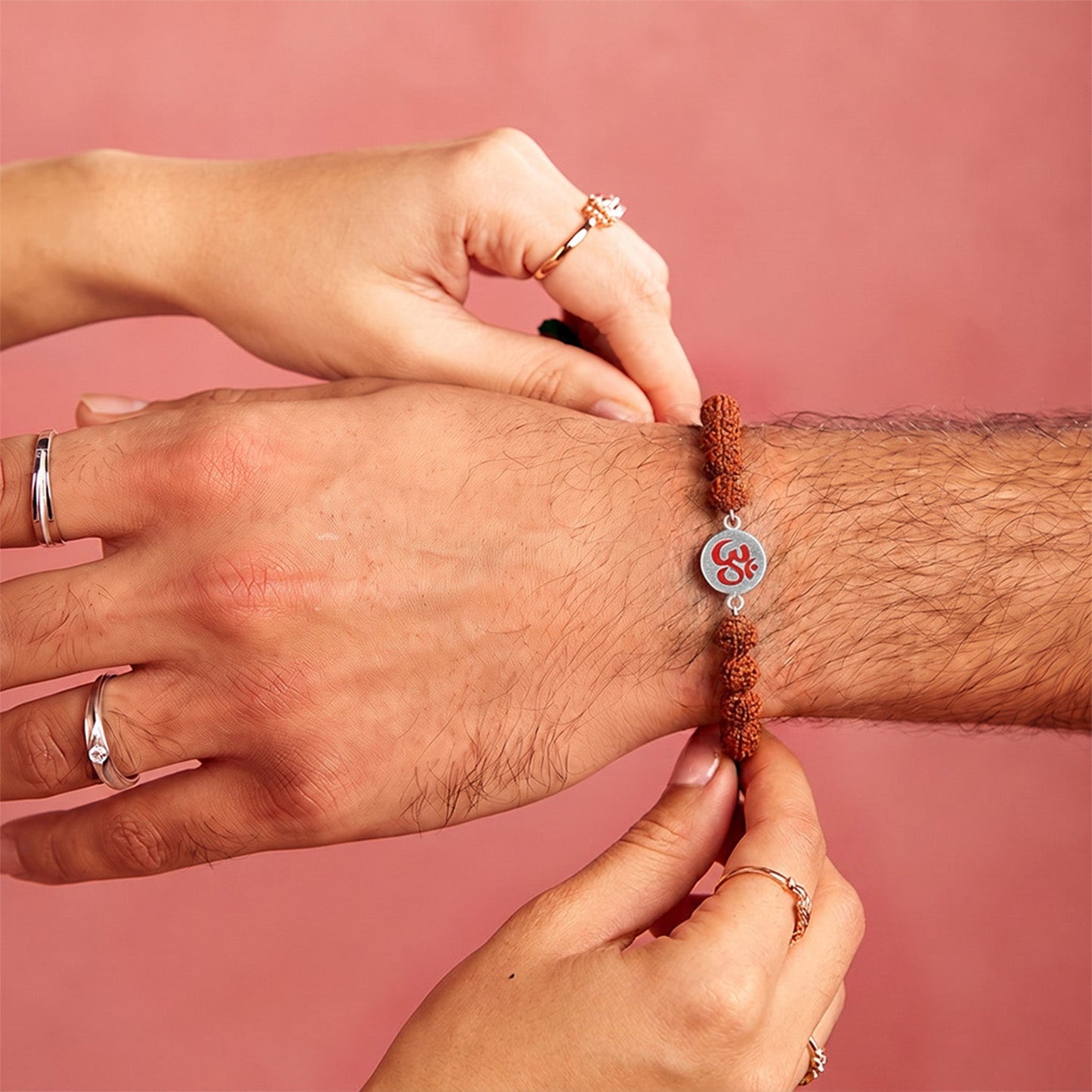 Om Rudraksh Silver Bracelet Rakhi (ALVINA Signature)