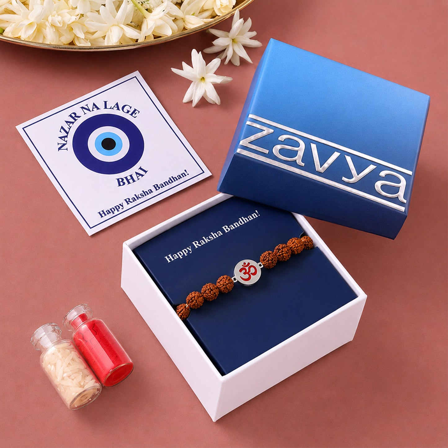 Om Rudraksh Silver Bracelet Rakhi (ALVINA Signature)