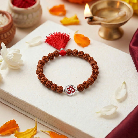 Om Rudraksh Silver Bracelet Rakhi (ALVINA Signature)